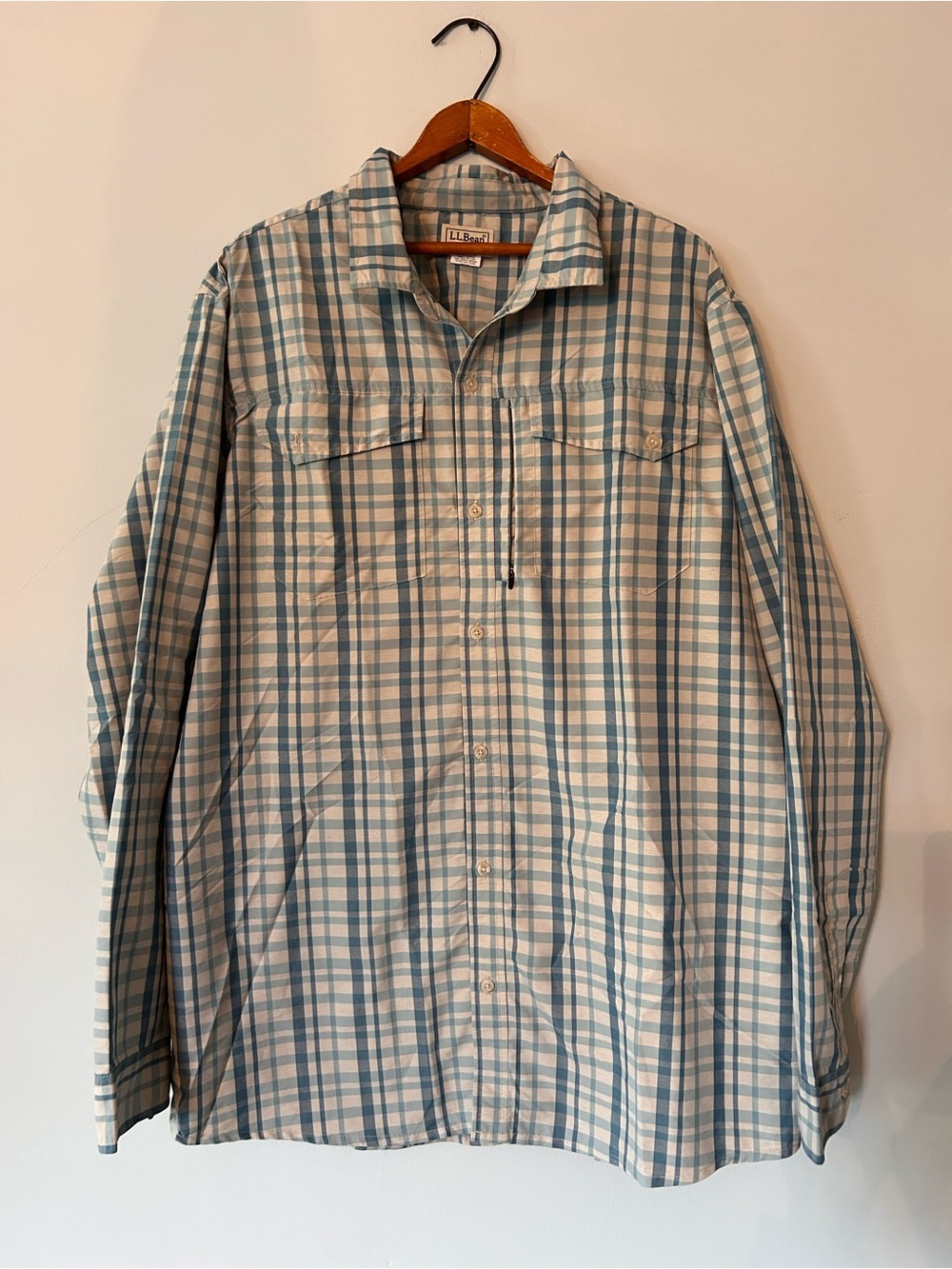 LL BEAN XL-Tall mens long sleeve fishing shirt Plaid Roll Up Sleeves outdoor